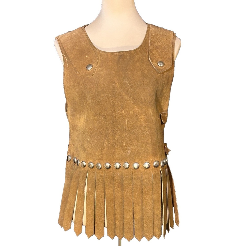 Vintage 1970s Mexican Handmade Suede Vest Top Gladiator Renaissance Cosplay